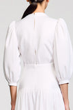 Robe Midi Blanc Satin Trapèze Ras De Cou