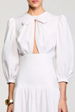 Robe Midi Blanc Satin Trapèze Ras De Cou