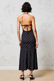 Robe Midi Noir Satin Trapèze Bretelles Spaghetti