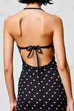 Robe Midi Noir Satin Trapèze Bretelles Spaghetti