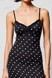 Robe Midi Noir Satin Trapèze Bretelles Spaghetti