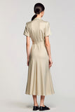 Robe Midi Satin Gris Trapèze Col V