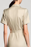 Robe Midi Satin Gris Trapèze Col V