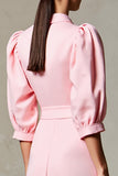 Robe Midi Rose Satin Trapèze Avec Col
