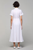 Robe Midi Blanc Dentelle Trapèze Col V