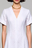 Robe Midi Blanc Dentelle Trapèze Col V
