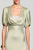 Robe Midi Vert Sauge Satin Fourreau Col Carré