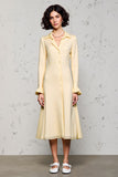 Robe Midi Abricot Satin Trapèze Avec Col