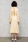 Robe Midi Abricot Satin Trapèze Avec Col