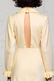 Robe Midi Abricot Satin Trapèze Avec Col