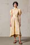 Robe Midi Abricot Imprimer Trapèze Avec Col