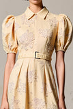 Robe Midi Abricot Imprimer Trapèze Avec Col