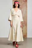 Robe Midi Satin Trapèze Ivoire Col V
