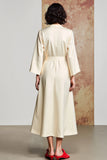 Robe Midi Satin Trapèze Ivoire Col V