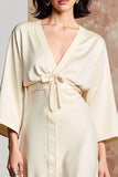Robe Midi Satin Trapèze Ivoire Col V