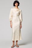 Robe Midi Ivoire Satin Fourreau Col Bateau