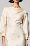 Robe Midi Ivoire Satin Fourreau Col Bateau