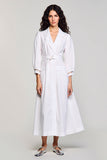 Robe Midi Blanc Satin Trapèze Revers Cranté