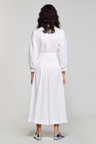 Robe Midi Blanc Satin Trapèze Revers Cranté