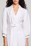 Robe Midi Blanc Satin Trapèze Revers Cranté