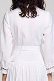 Robe Midi Blanc Satin Trapèze Revers Cranté
