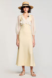 Robe Longue Jaune Clair Satin Trapèze Col V