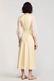 Robe Longue Jaune Clair Satin Trapèze Col V
