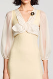 Robe Longue Jaune Clair Satin Trapèze Col V