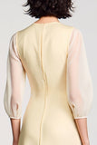 Robe Longue Jaune Clair Satin Trapèze Col V