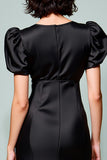 Robe Midi Satin Trapèze Noir Col Carré