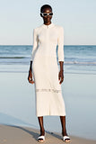 Robe Midi Ivoire Fourreau Ras De Cou