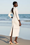 Robe Midi Ivoire Fourreau Ras De Cou
