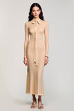 Robe Longue Abricot Fourreau Ras De Cou