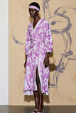 Robe Midi Violet Imprimer Trapèze Col V