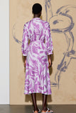 Robe Midi Violet Imprimer Trapèze Col V