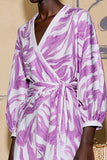 Robe Midi Violet Imprimer Trapèze Col V