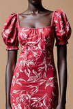 Robe Longue Rouge Imprimer Fourreau Col Carré
