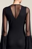 Robe Longue Satin Trapèze Noir Ras De Cou