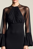 Robe Longue Satin Trapèze Noir Ras De Cou