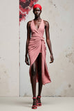 Robe Midi Rose Trapèze Col V