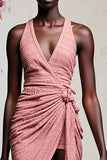 Robe Midi Rose Trapèze Col V