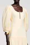 Robe Longue Abricot Satin Trapèze Col Carré