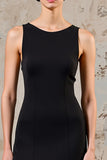 Robe Longue Noir Satin Trapèze Col Bateau