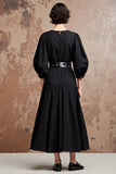 Robe Midi Noir Trapèze Satin Col V