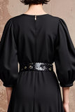 Robe Midi Noir Trapèze Satin Col V