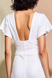 Robe Blanc Midi Satin Trapèze Col V