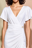 Robe Blanc Midi Satin Trapèze Col V