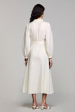 Robe Ivoire Satin Midi Trapèze Col V