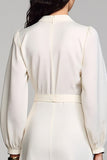 Robe Ivoire Satin Midi Trapèze Col V