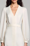 Robe Ivoire Satin Midi Trapèze Col V